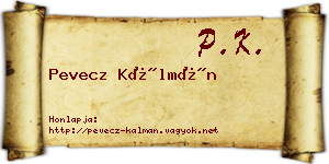 Pevecz Kálmán névjegykártya